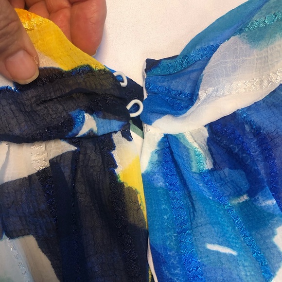 Maggie London Maxi Sundress Criss Cross High Neck Tiered Flounced Skirt - Picture 7 of 10